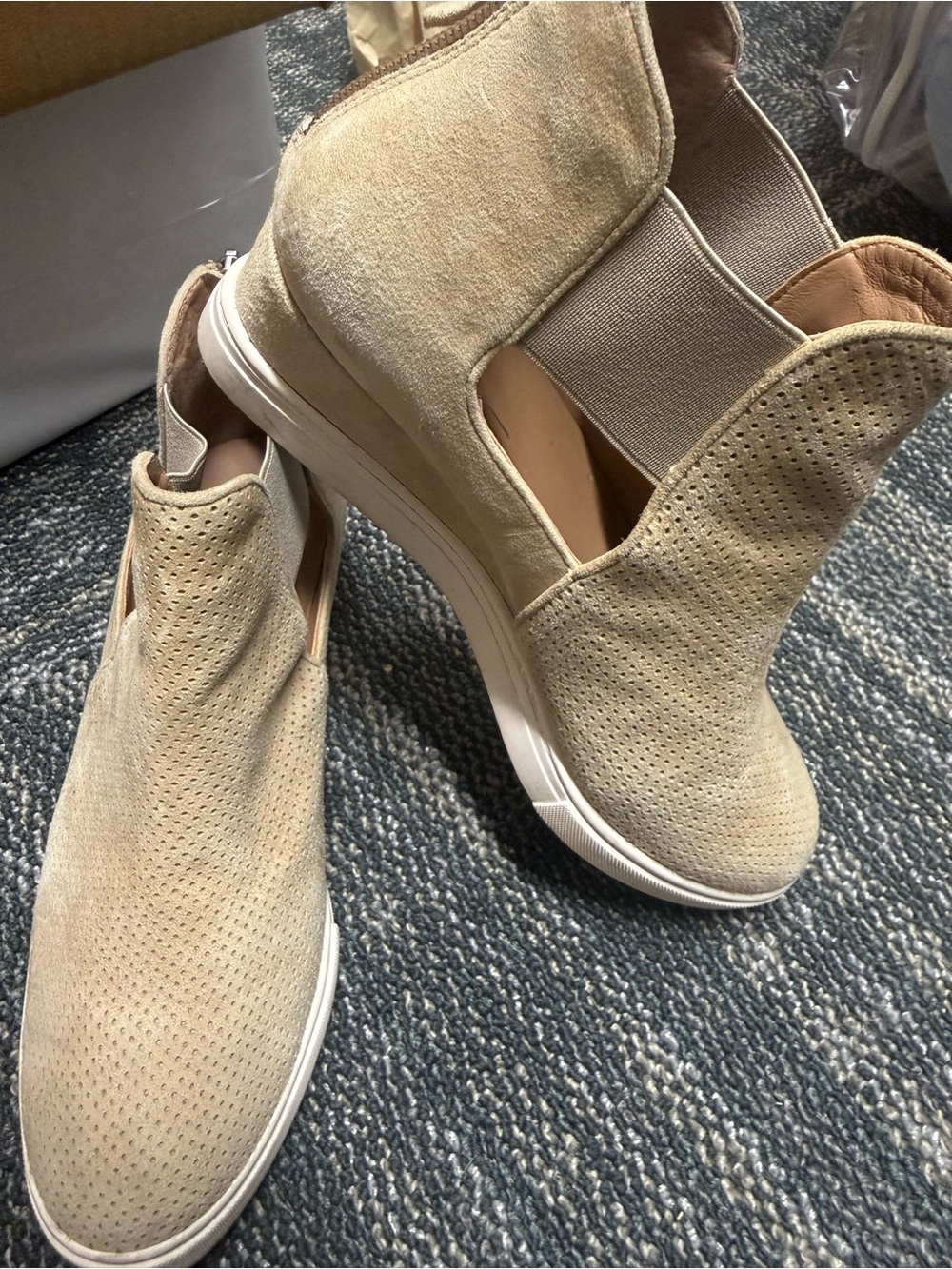 Paolo Beige Perforated Suede Slip-On Mules